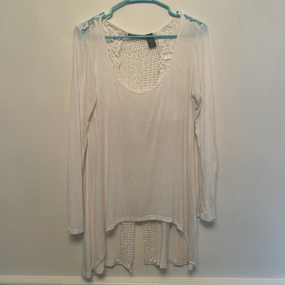 Sz Sm Cream Shabby Chic Long Sleeve Open Back Crocheted Top by BKEred